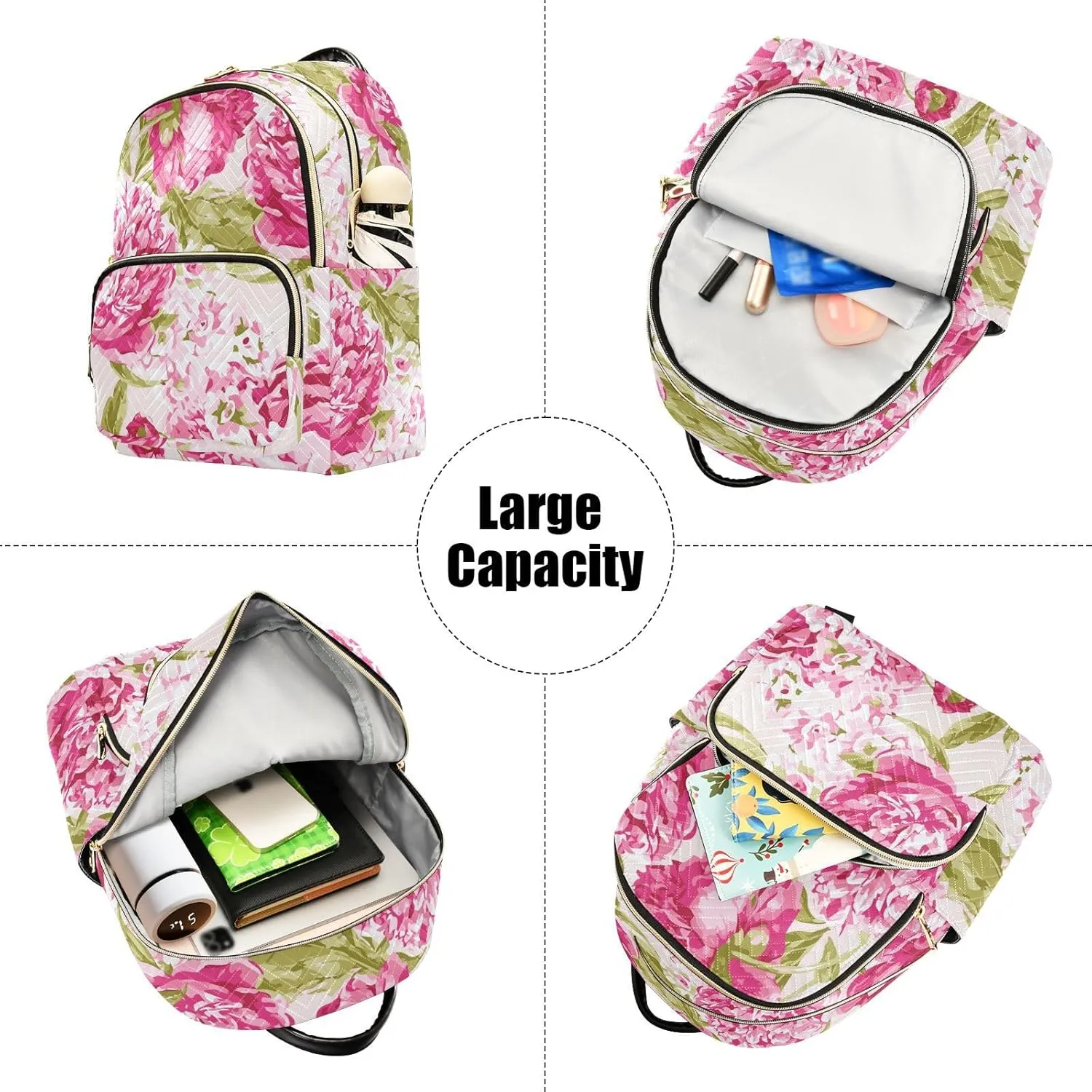 Flower Print Travel Backpack for Women Quilted Bookbag Cute Casual Bag Backpack Lightweight Fashionable Women's Backpack (Small Pattren 3)