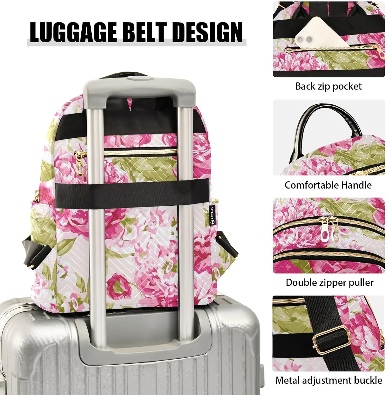 Flower Print Travel Backpack for Women Quilted Bookbag Cute Casual Bag Backpack Lightweight Fashionable Women's Backpack (Small Pattren 3)