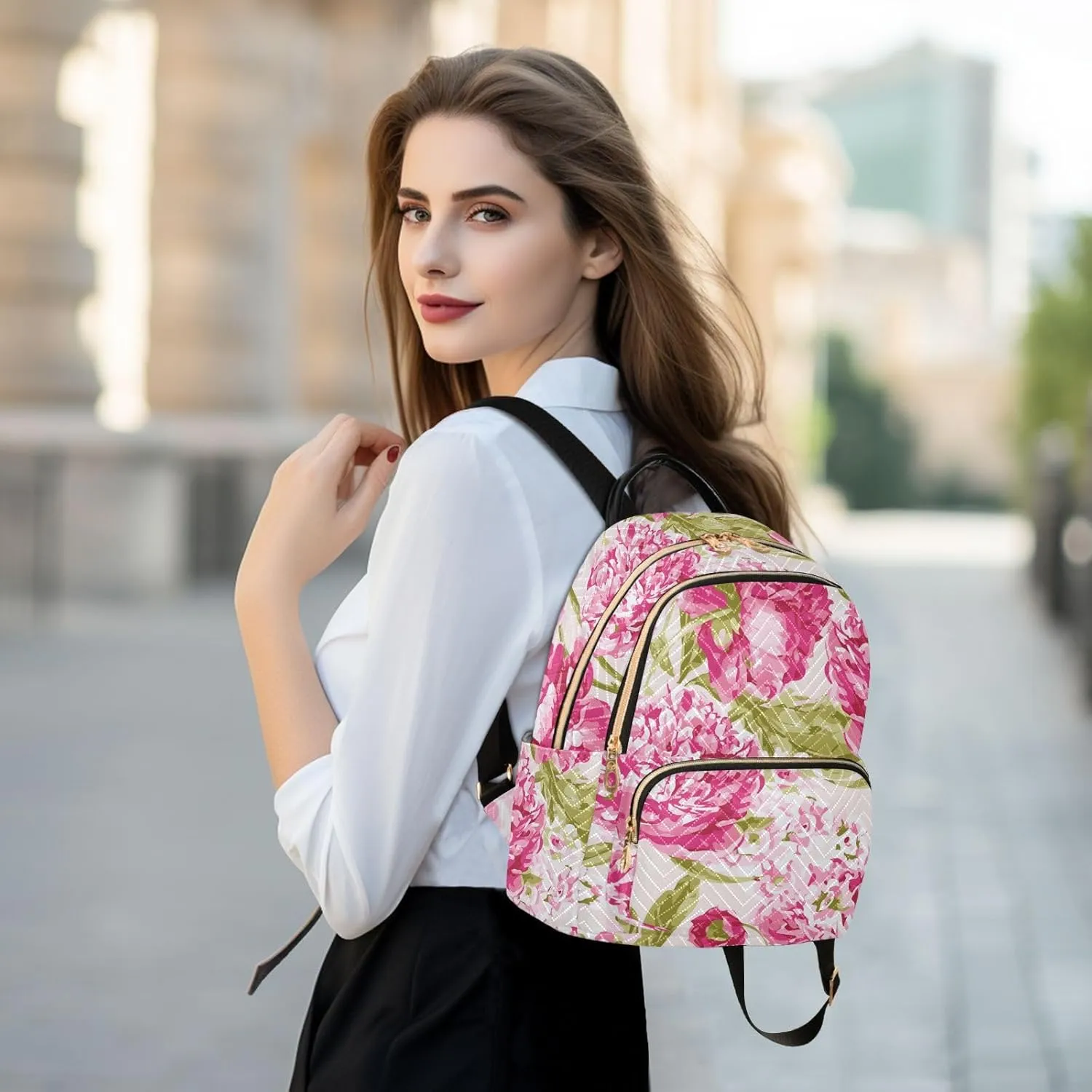 Flower Print Travel Backpack for Women Quilted Bookbag Cute Casual Bag Backpack Lightweight Fashionable Women's Backpack (Small Pattren 3)