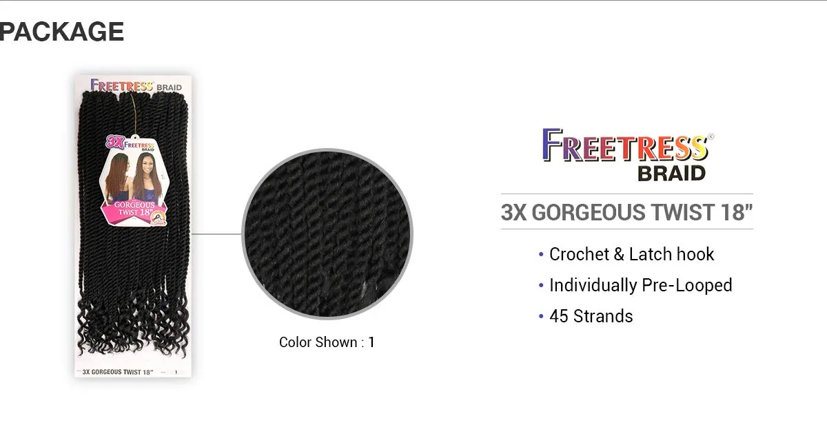 FreeTress Crochet Braids 3X Gorgeous Twist 18" (5-pack, 30)