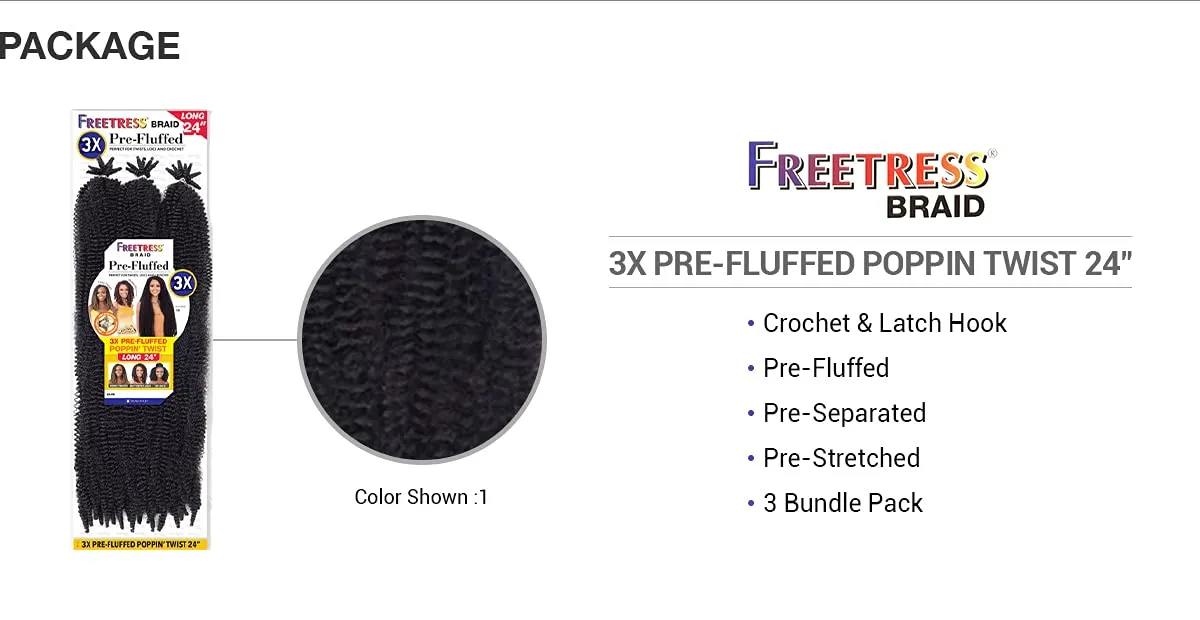 FreeTress Crochet Braids 3X Pre-Fluffed Poppin Twist 24" (1-pack, 30)