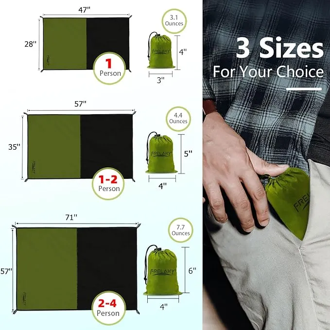 Frelaxy Pocket Picnic Blanket, Waterproof Beach Blanket, Compact Camping Blanket, Lightweight Outdoor Blanket for Beach Festival Camp Picnic Hiking Travel (Army Green, 57'' x 71'')