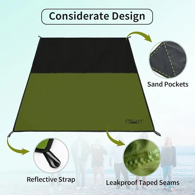 Frelaxy Pocket Picnic Blanket, Waterproof Beach Blanket, Compact Camping Blanket, Lightweight Outdoor Blanket for Beach Festival Camp Picnic Hiking Travel (Army Green, 57'' x 71'')