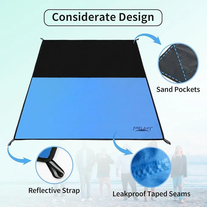 Frelaxy Pocket Picnic Blanket, Waterproof Beach Blanket, Compact Camping Blanket, Lightweight Outdoor Blanket for Beach Festival Camp Picnic Hiking Travel (Blue, 57'' x 71'')