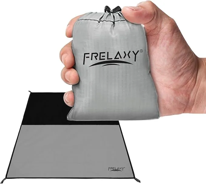 Frelaxy Pocket Picnic Blanket, Waterproof Beach Blanket, Compact Camping Blanket, Lightweight Outdoor Blanket for Beach Festival Camp Picnic Hiking Travel (Grey, 28'' x 47'')