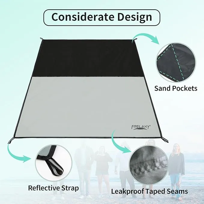 Frelaxy Pocket Picnic Blanket, Waterproof Beach Blanket, Compact Camping Blanket, Lightweight Outdoor Blanket for Beach Festival Camp Picnic Hiking Travel (Grey, 57'' x 71'')