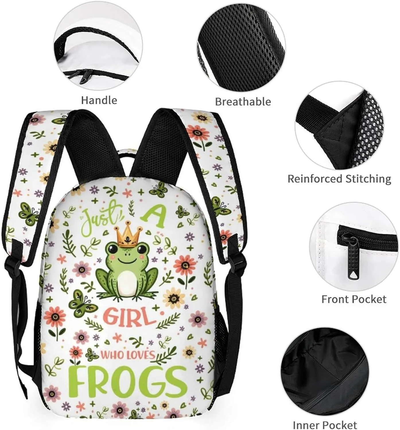 Frog School Backpack for Kids Girls Boys, 16 Inch Cute Frogs Themed Bookbag, Personality School Backpack for Students Children, Lightweight, Large Capacity