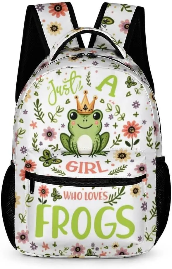 Frog School Backpack for Kids Girls Boys, 16 Inch Cute Frogs Themed Bookbag, Personality School Backpack for Students Children, Lightweight, Large Capacity