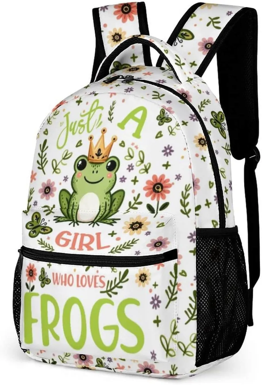 Frog School Backpack for Kids Girls Boys, 16 Inch Cute Frogs Themed Bookbag, Personality School Backpack for Students Children, Lightweight, Large Capacity
