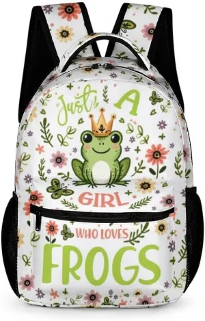 Frog School Backpack for Kids Girls Boys, 16 Inch Cute Frogs Themed Bookbag, Personality School Backpack for Students Children, Lightweight, Large Capacity