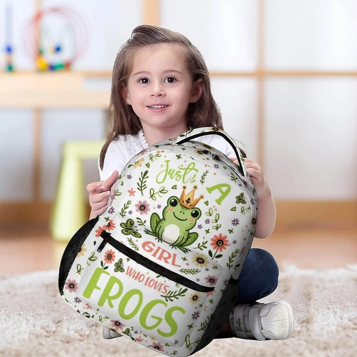 Frog School Backpack for Kids Girls Boys, 16 Inch Cute Frogs Themed Bookbag, Personality School Backpack for Students Children, Lightweight, Large Capacity