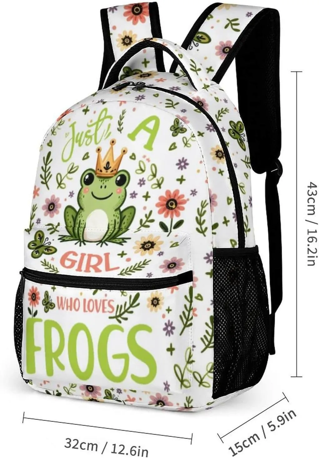 Frog School Backpack for Kids Girls Boys, 16 Inch Cute Frogs Themed Bookbag, Personality School Backpack for Students Children, Lightweight, Large Capacity
