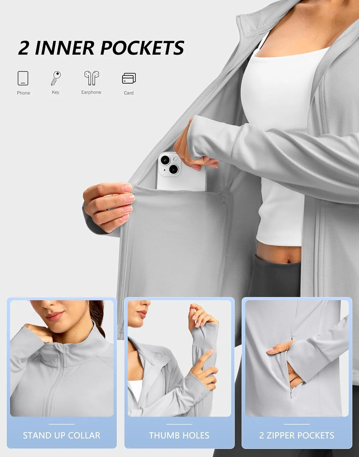 G Gradual Women's UPF 50  Lightweight Workout Jackets Sun Protection Zip Up 4 Pockets Long Sleeve Shirts Athletic Hiking