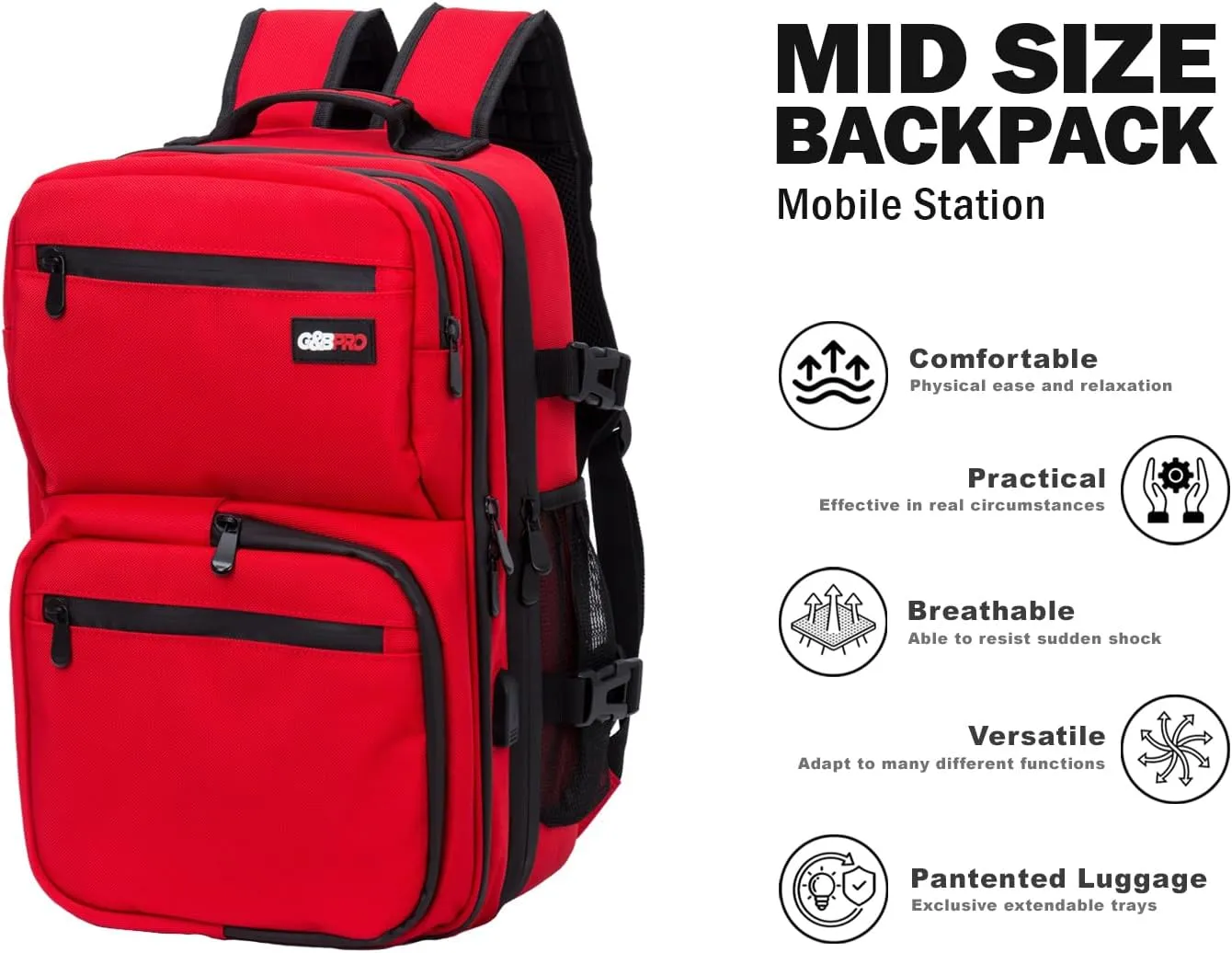 G&BPRO Mid Size Backpack with Extending Tray System | All-in-one Mobile Workstation Travel Bag