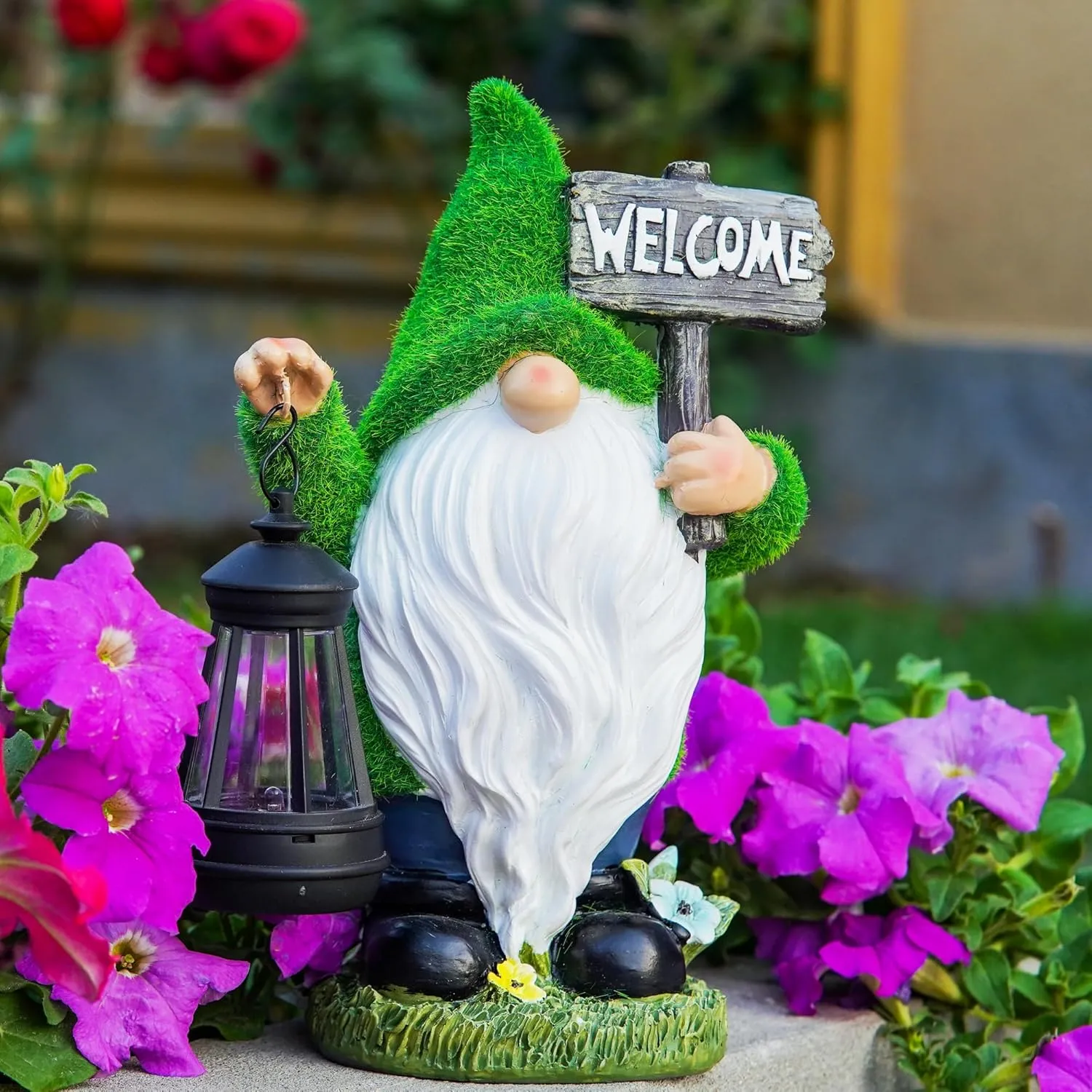 Garden Gnomes Outdoor with LED Solar Light - 11’’Spring Gnomes Decorations for Home/Yard/Patio with Lantern - Solar Garden Statues - Housewarming/Anniversaries/Birthday Gifts