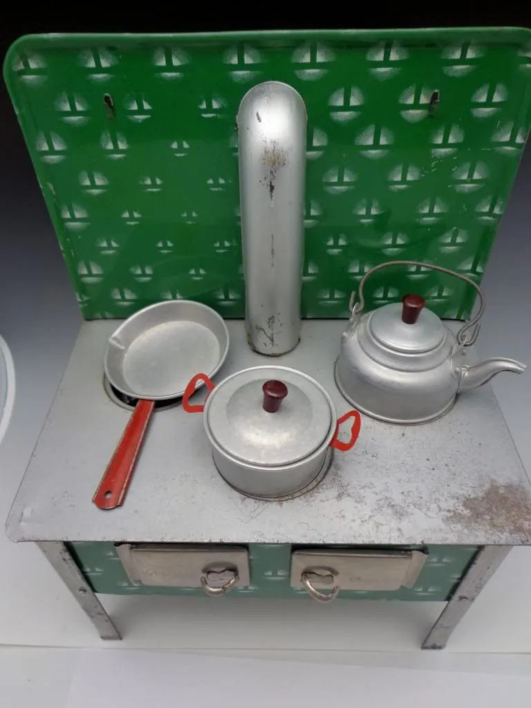 German Antique Toy Green Enamel Stove