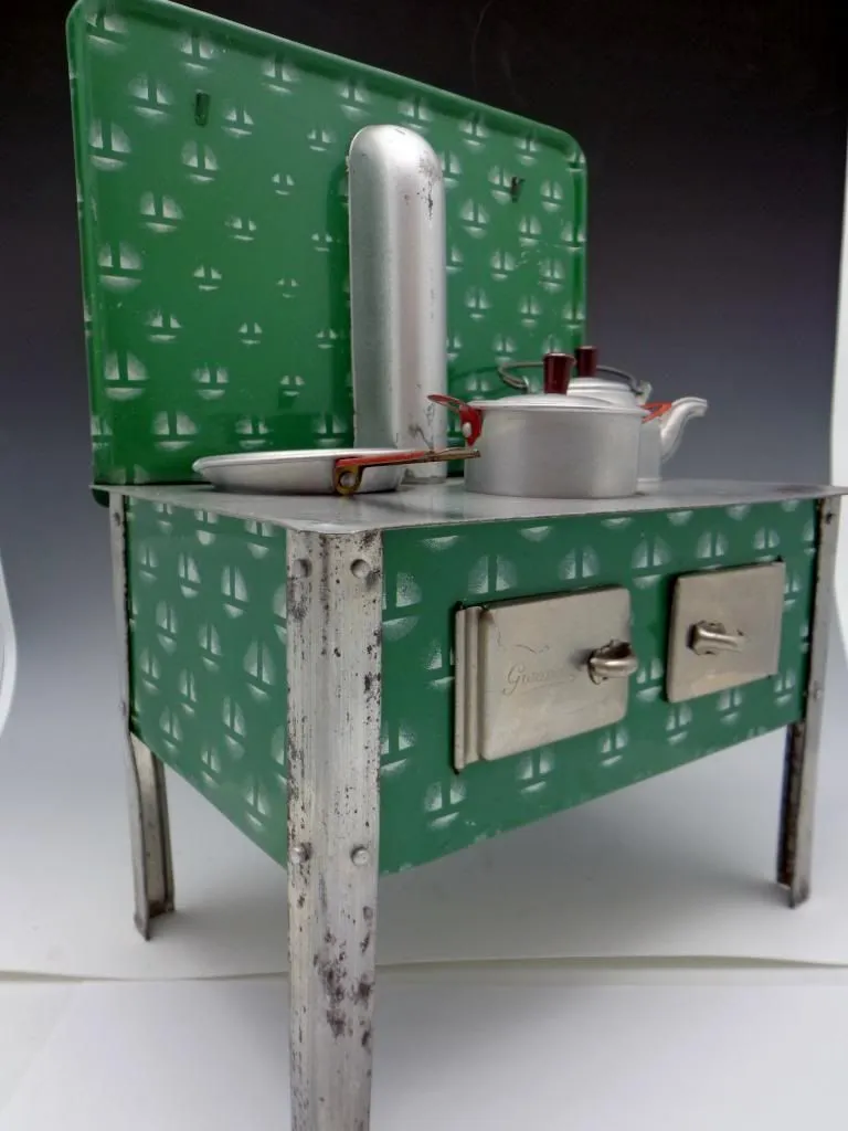 German Antique Toy Green Enamel Stove