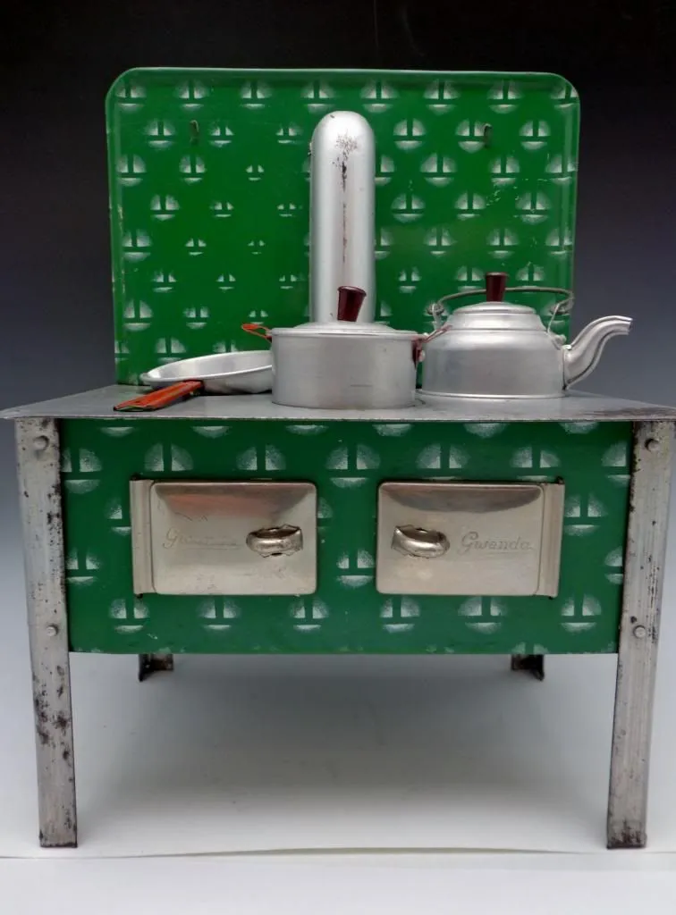 German Antique Toy Green Enamel Stove