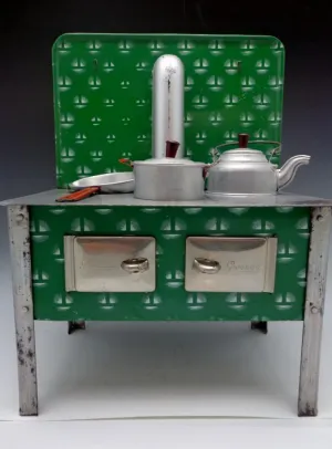 German Antique Toy Green Enamel Stove