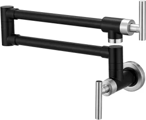 GIMILI Black and Nickel Commercial Wall Mount Faucet Folding Stretchable Double Joint Swing Arm Pot Filler Copper Rotatable Wall Faucet
