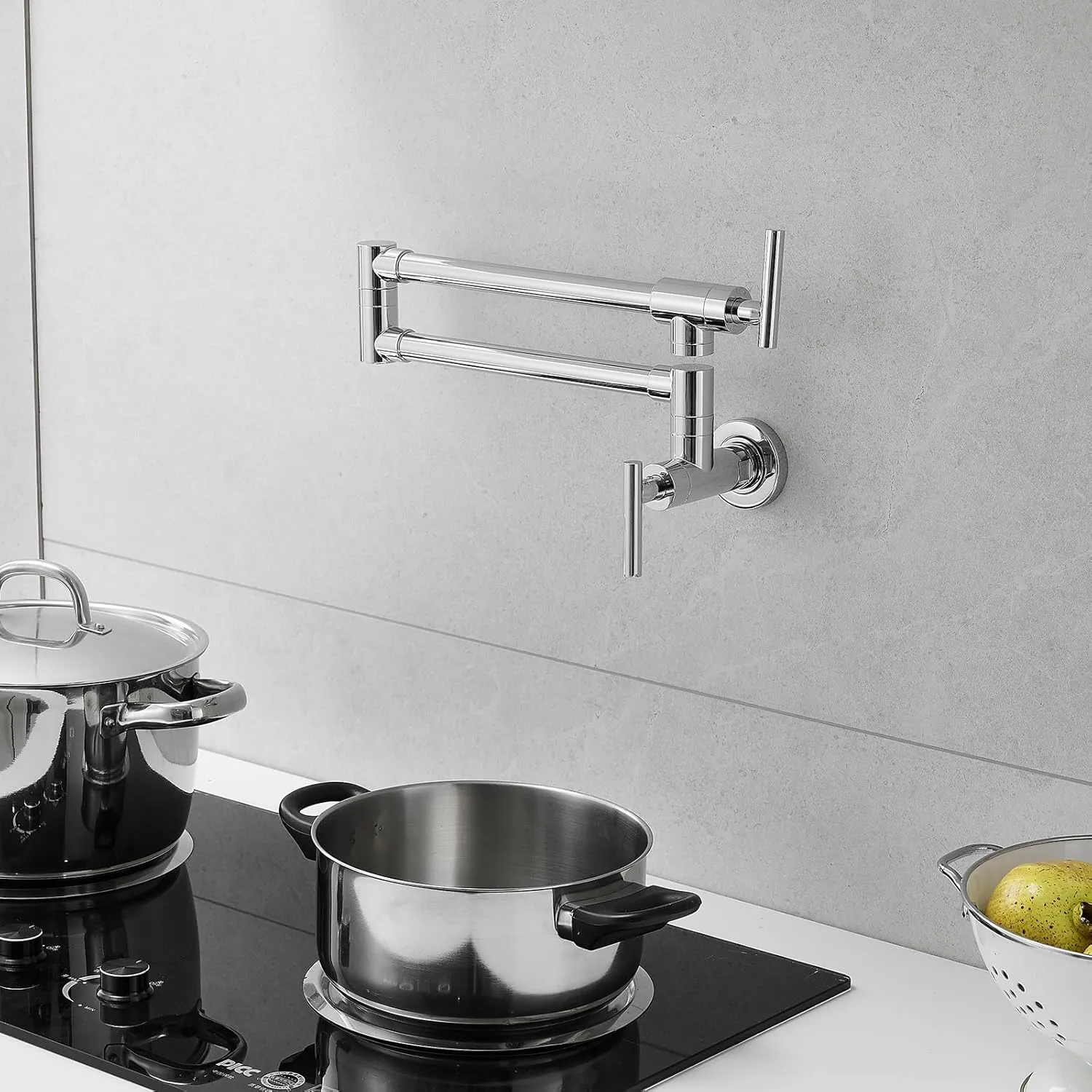 GIMILI Chrome Pot Filler Commercial Wall Mount Faucet Folding Stretchable Double Joint Swing Arm Pot Filler Copper Rotatable Wall Faucet