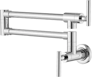 GIMILI Chrome Pot Filler Commercial Wall Mount Faucet Folding Stretchable Double Joint Swing Arm Pot Filler Copper Rotatable Wall Faucet