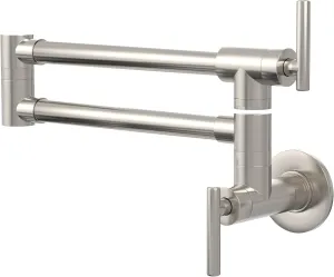 GIMILI Pot Filler Brushed Nickel Commercial Wall Mount Faucet Folding Stretchable Double Joint Swing Arm Pot Filler Copper Rotatable Wall Faucet