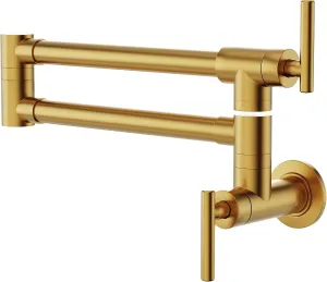 GIMILI Pot Filler Gold Commercial Wall Mount Faucet Folding Stretchable Double Joint Swing Arm Pot Filler Copper Rotatable Wall Faucet