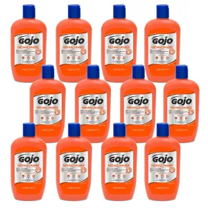GOJO NATURAL ORANGE Pumice Hand Cleaner, 14 fl oz Quick-Acting Lotion Hand Cleaner Flip Cap Squeeze Bottle (Pack of 12) - 0957-12