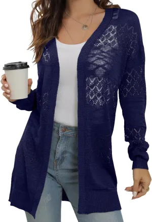 GRECERELLE Women's Lightweight Crochet Long Sleeve Loose Casual Open Front Cardigan Drape Sweaters Boho Summer Beach Coverups