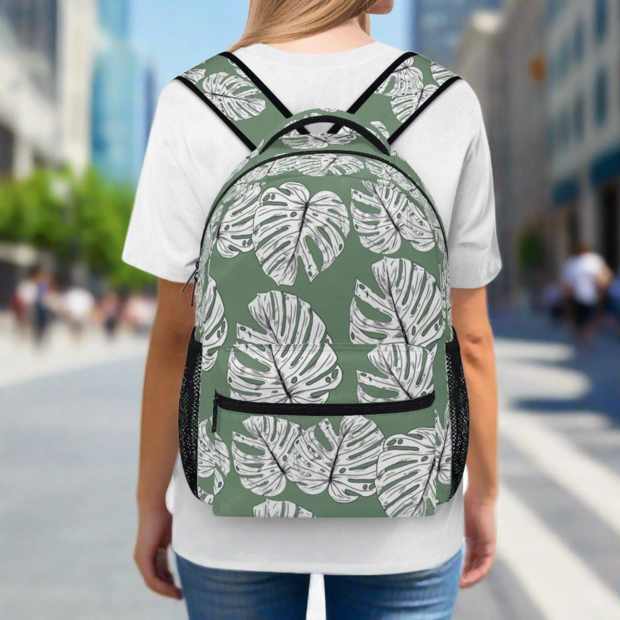 Green Monstera Leaves Backpack