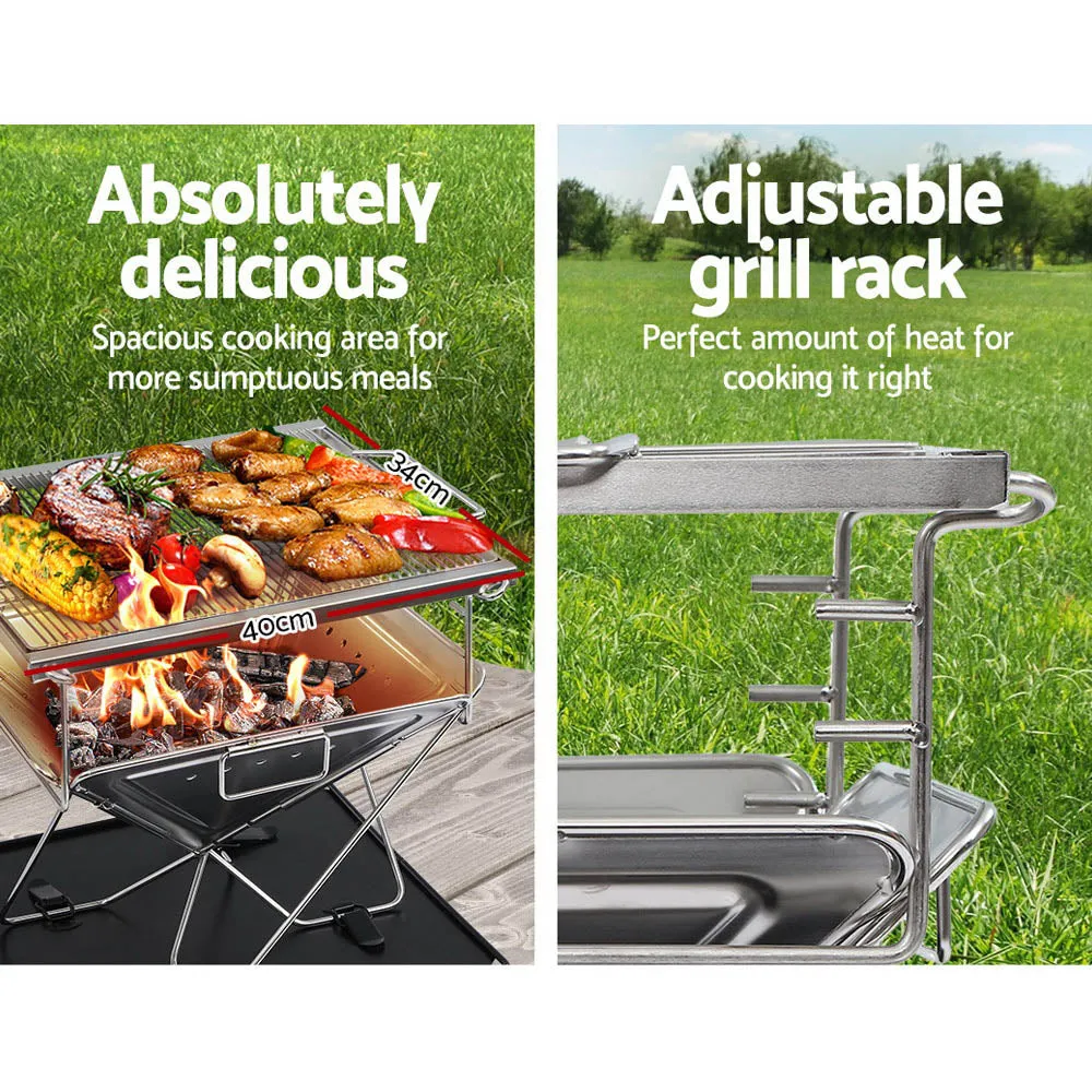 Grillz Camping Fire Pit BBQ Portable Folding Stainless Steel Stove