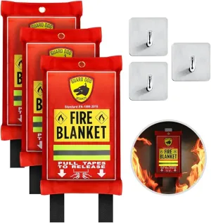 Guard Dog Security Fire Blanket with Reflective Strip & Hooks - Emergency Fire Blanket for Home and Kitchen, Fire Safety Blanket for Camping, Fireplace, Grill, BBQ, Car, Fire Retardant Blanket