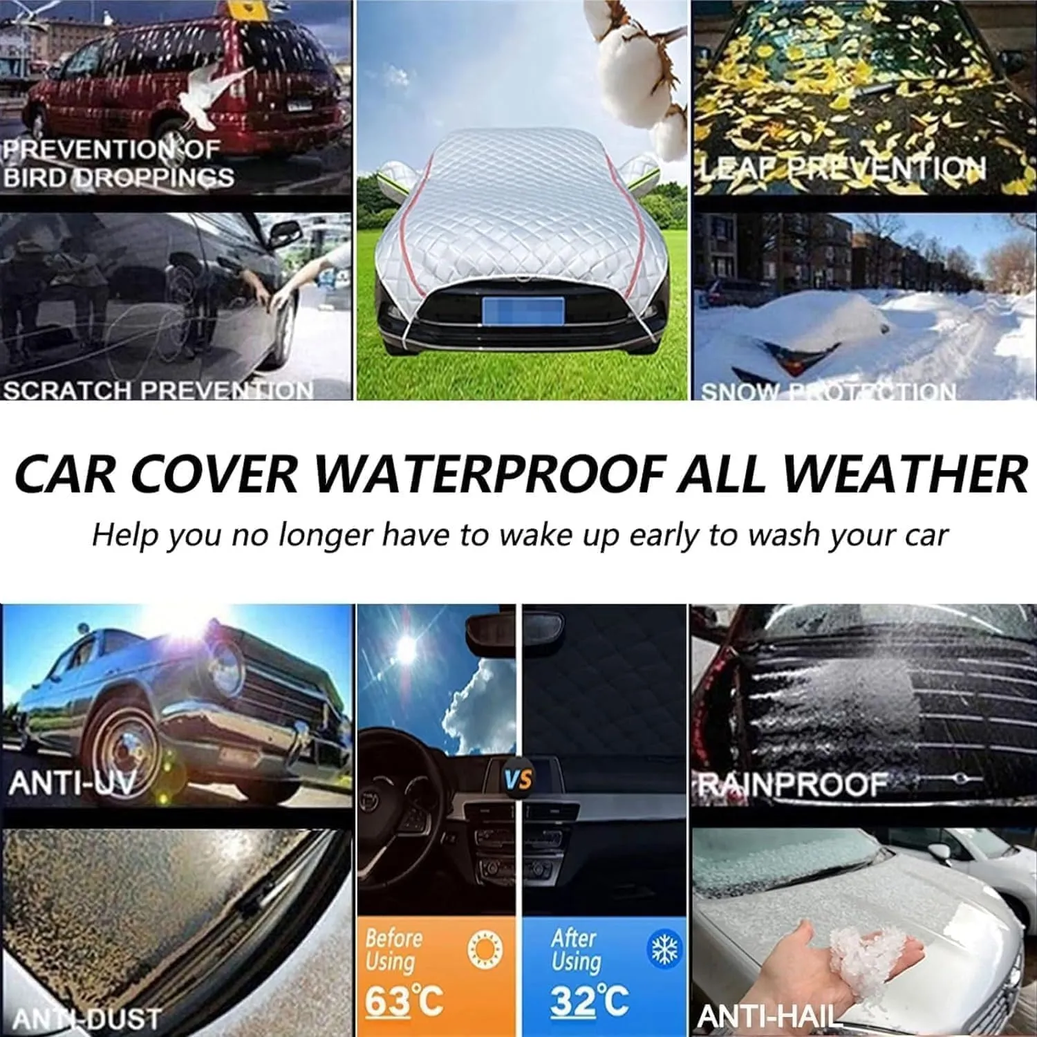 Hail Protector Car Cover, Compatible with Ford Chevrolet Toyota and Many Other Models,Car Cover Waterproof All Weather,5-Layer Thickened Cotton, Protection for SUV and Sedan (Black, Truck)