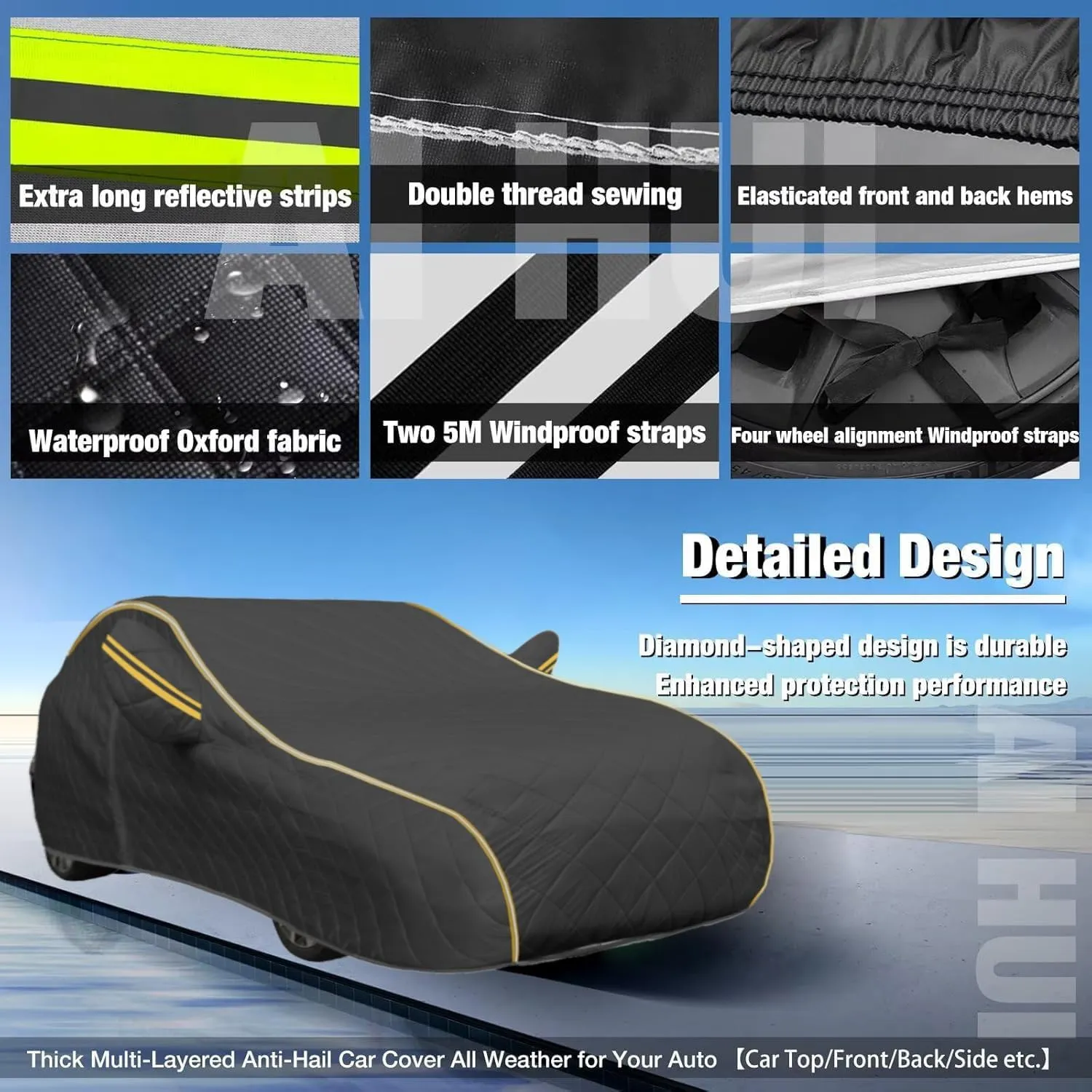 Hail Protector Car Cover for Ligier IXO, Full Car Cover Waterproof Windproof Flame Retardant Car Protective Blanket Thickened Indoor Outdoor Car Tarpaulin with Zipper