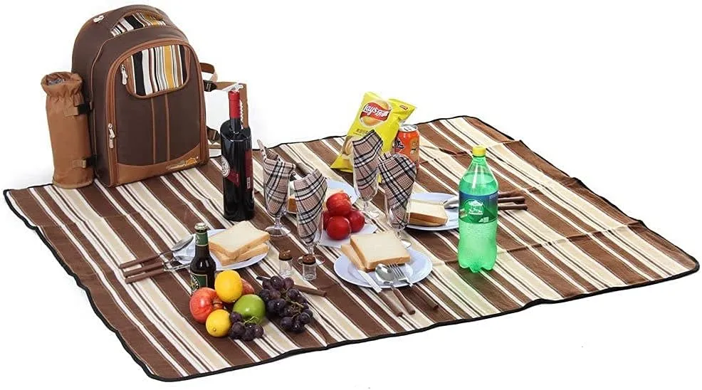 Hap Tim Picnic Backpack Bag for 4 Person with Cooler Compartment, Detachable Bottle/Wine Holder, Fleece Blanket, Plates and Cutlery Set Perfect for Outdoor, Sports, Hiking, Camping, BBQs(Coffee)