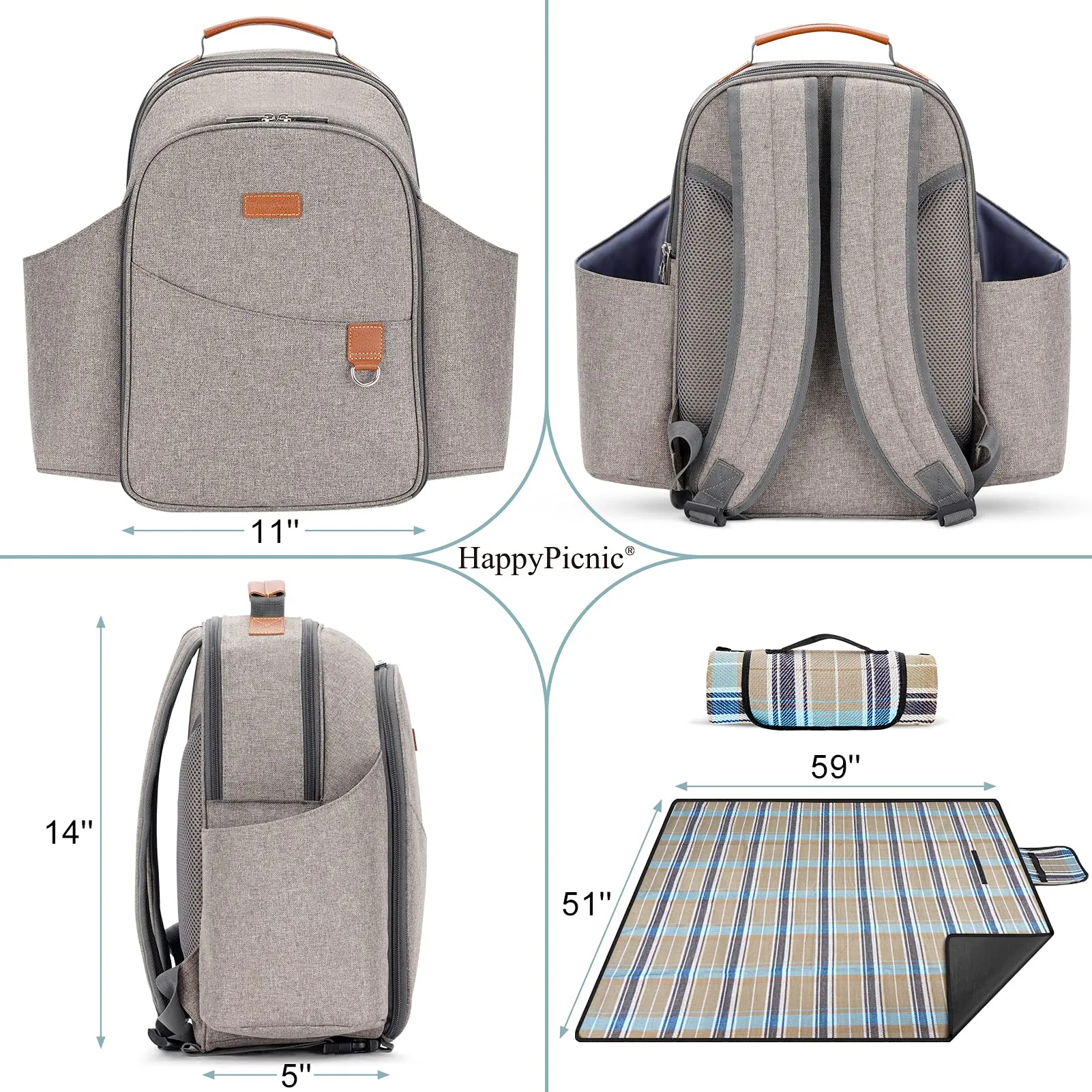 HappyPicnic® Insulated Picnic Backpack for 2 Persons