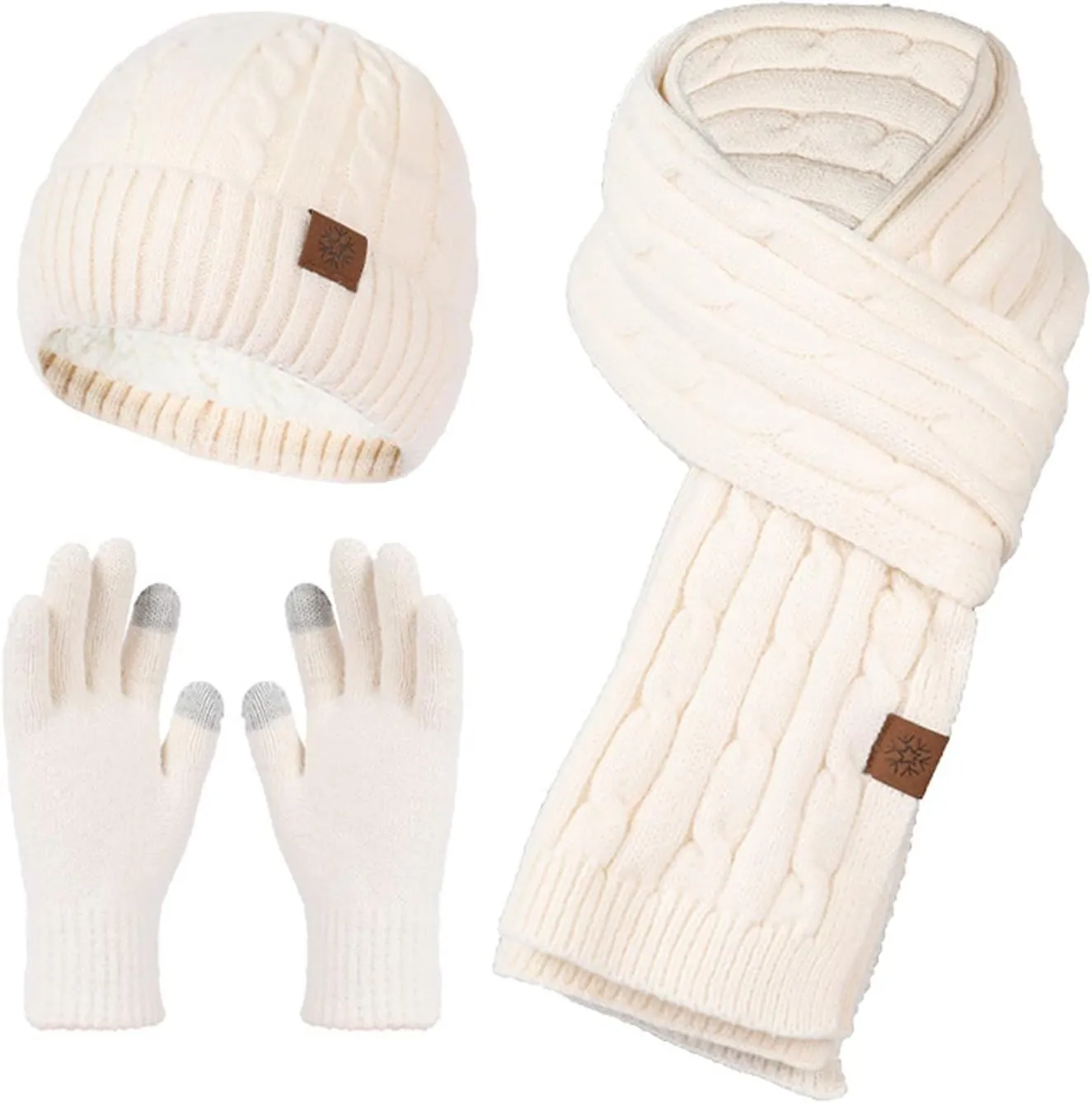 Hat and Gloves for Women Women Winter Hats 3 Neck Warmer and Gloves 3 Pcs Fleece Lined Skull Cap for Men Gloves for