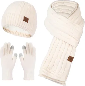 Hat and Gloves for Women Women Winter Hats 3 Neck Warmer and Gloves 3 Pcs Fleece Lined Skull Cap for Men Gloves for