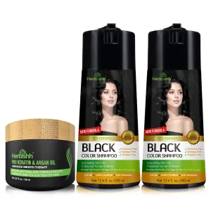 Herbishh C2 Combo (Color   Condition) with Hair Color Shampoo Black Pack of 2 (400ml)   Hair Mask 150gm - Hair Dye Shampoo for Grey Hair | Gift Set for Parents, Men and Women |