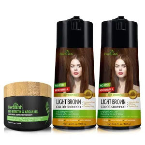 Herbishh C2 Combo (Color   Condition) with Light Brown Hair Color Shampoo Pack of 2 (400ml)   Hair Mask 150gm - Hair Dye Shampoo for Grey Hair | Gift Set for Parents, Men and Women |