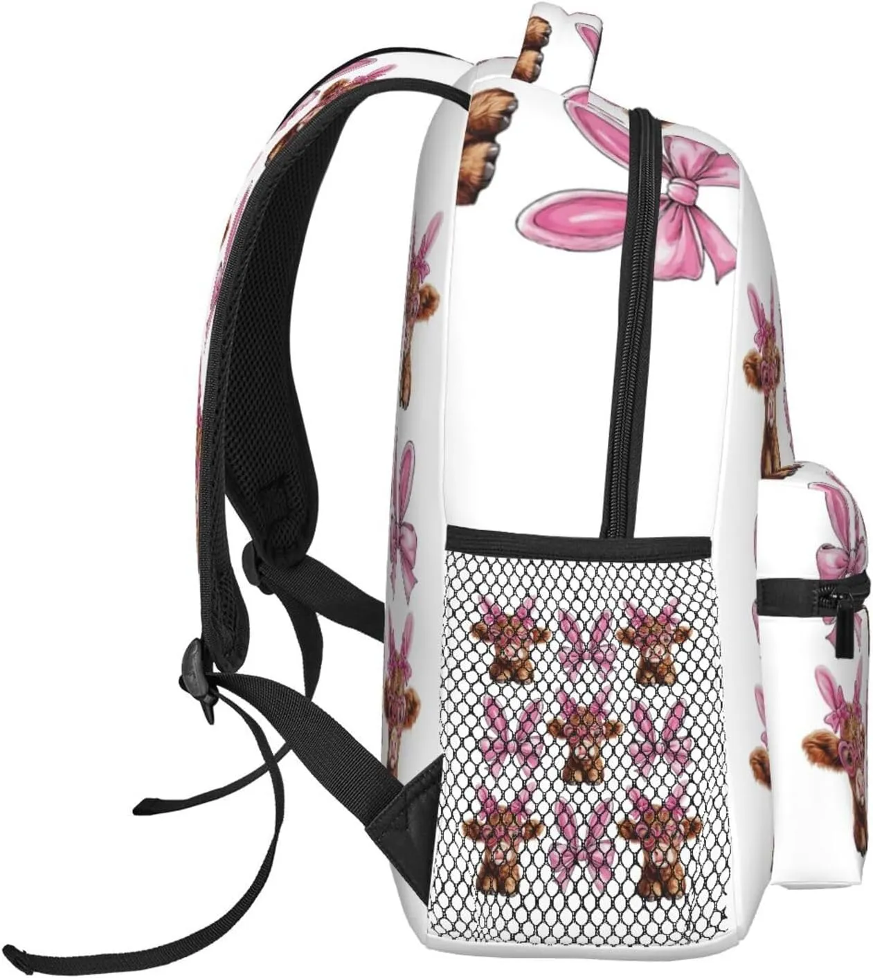 Highland Cow and Bunny Bow Backpack Lightweight Laptop Backpack Casual Daypack Travel Double Shoulder Bag For Women Men