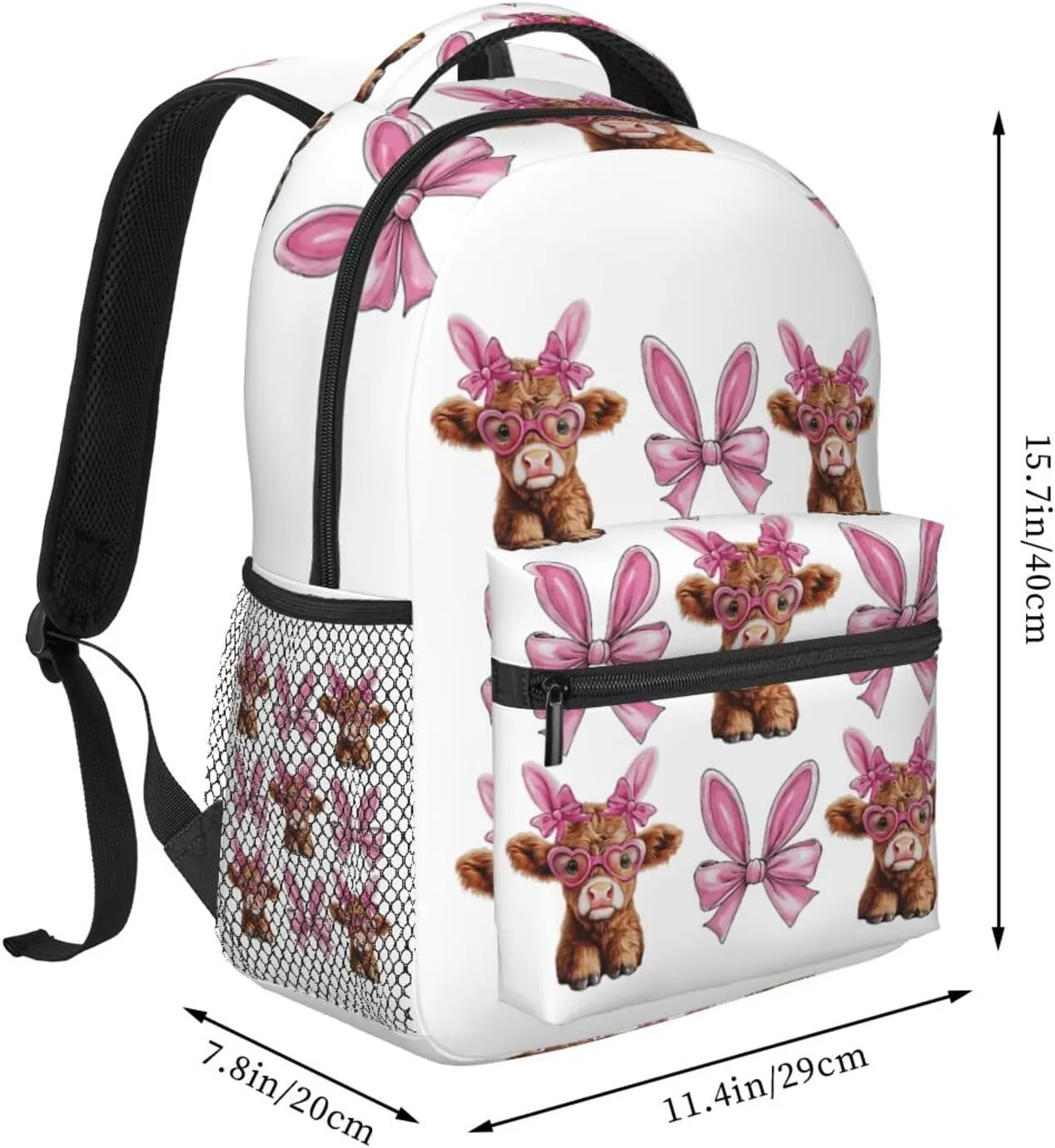 Highland Cow and Bunny Bow Backpack Lightweight Laptop Backpack Casual Daypack Travel Double Shoulder Bag For Women Men
