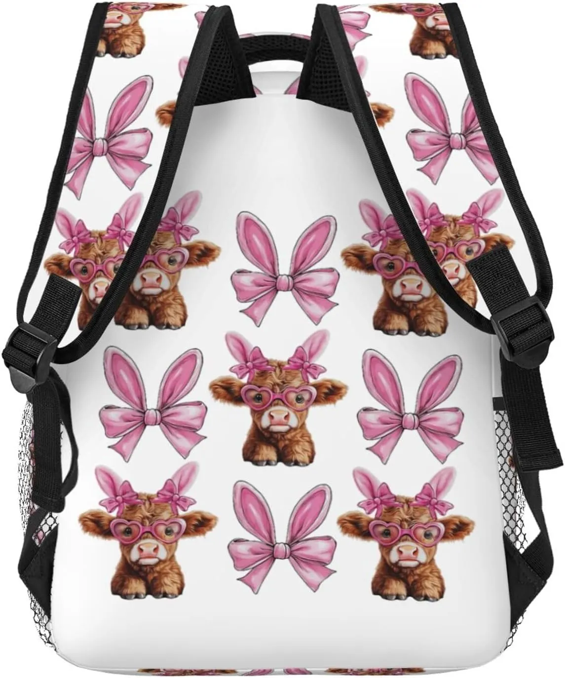 Highland Cow and Bunny Bow Backpack Lightweight Laptop Backpack Casual Daypack Travel Double Shoulder Bag For Women Men