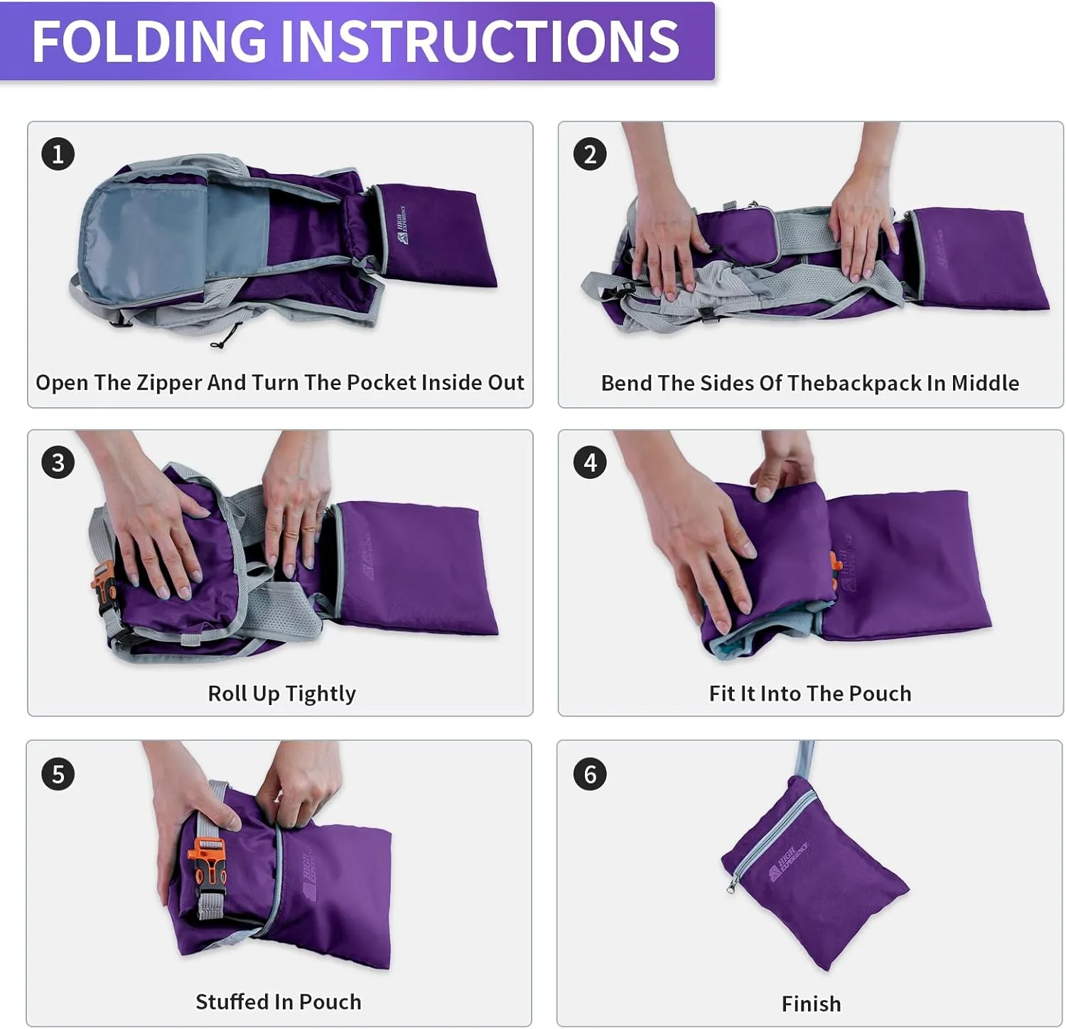 Hiking Backpack 10L/15L Small Daypack Lightweight Packable Travel Foldable Water Resistan for Women Men (Deep Purple, 15L)