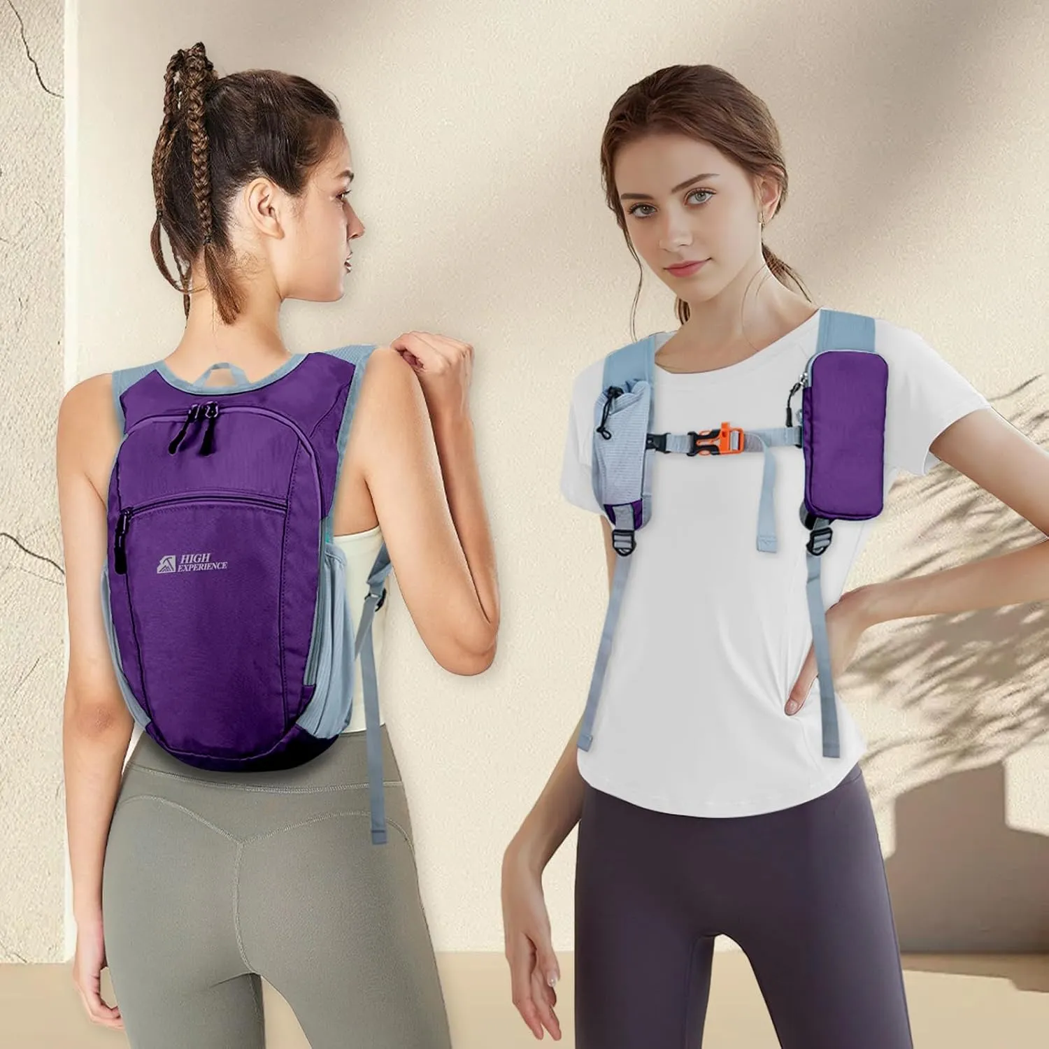 Hiking Backpack 10L/15L Small Daypack Lightweight Packable Travel Foldable Water Resistan for Women Men (Deep Purple, 15L)