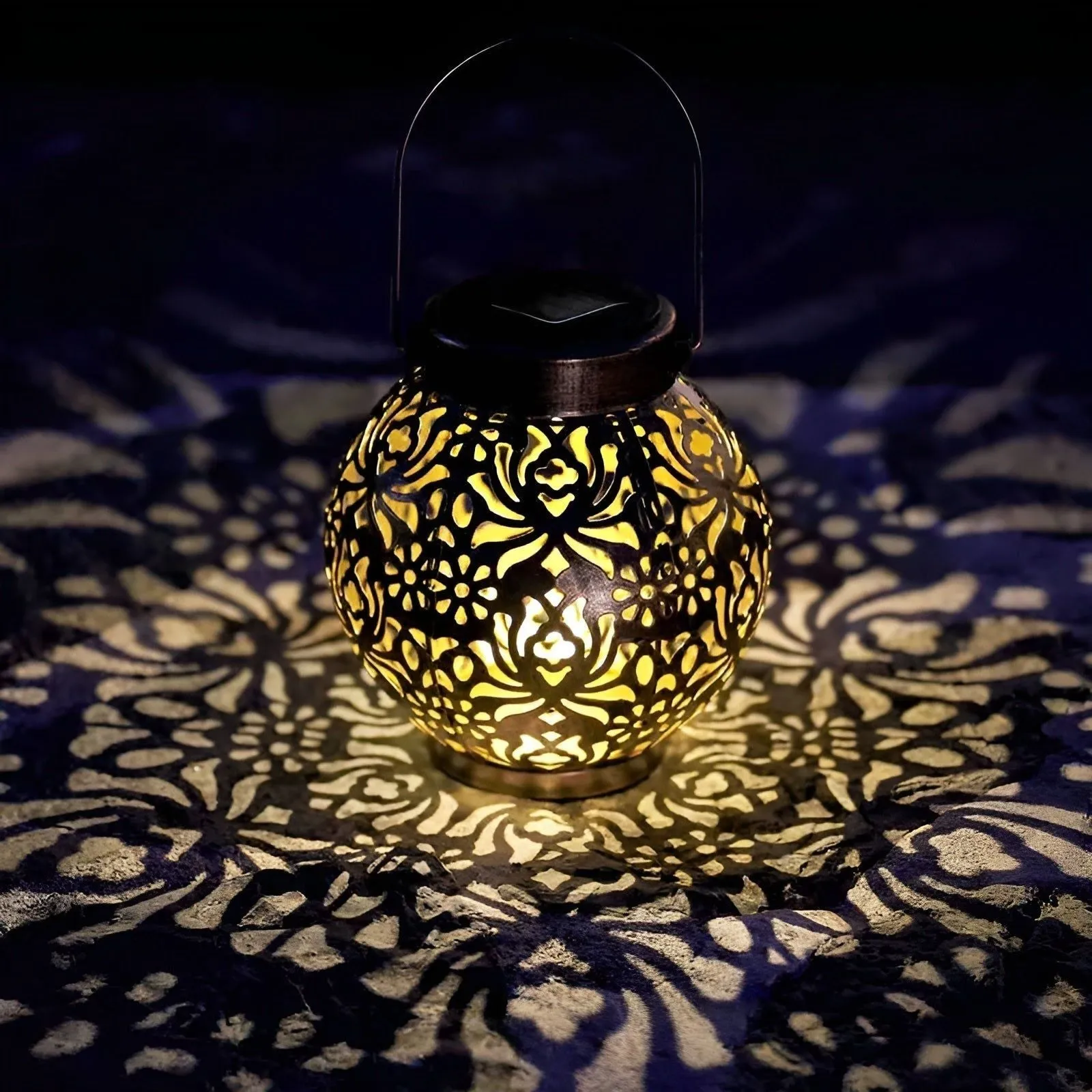 Hollow Elegance - Waterproof LED Solar Garden Pendant Light