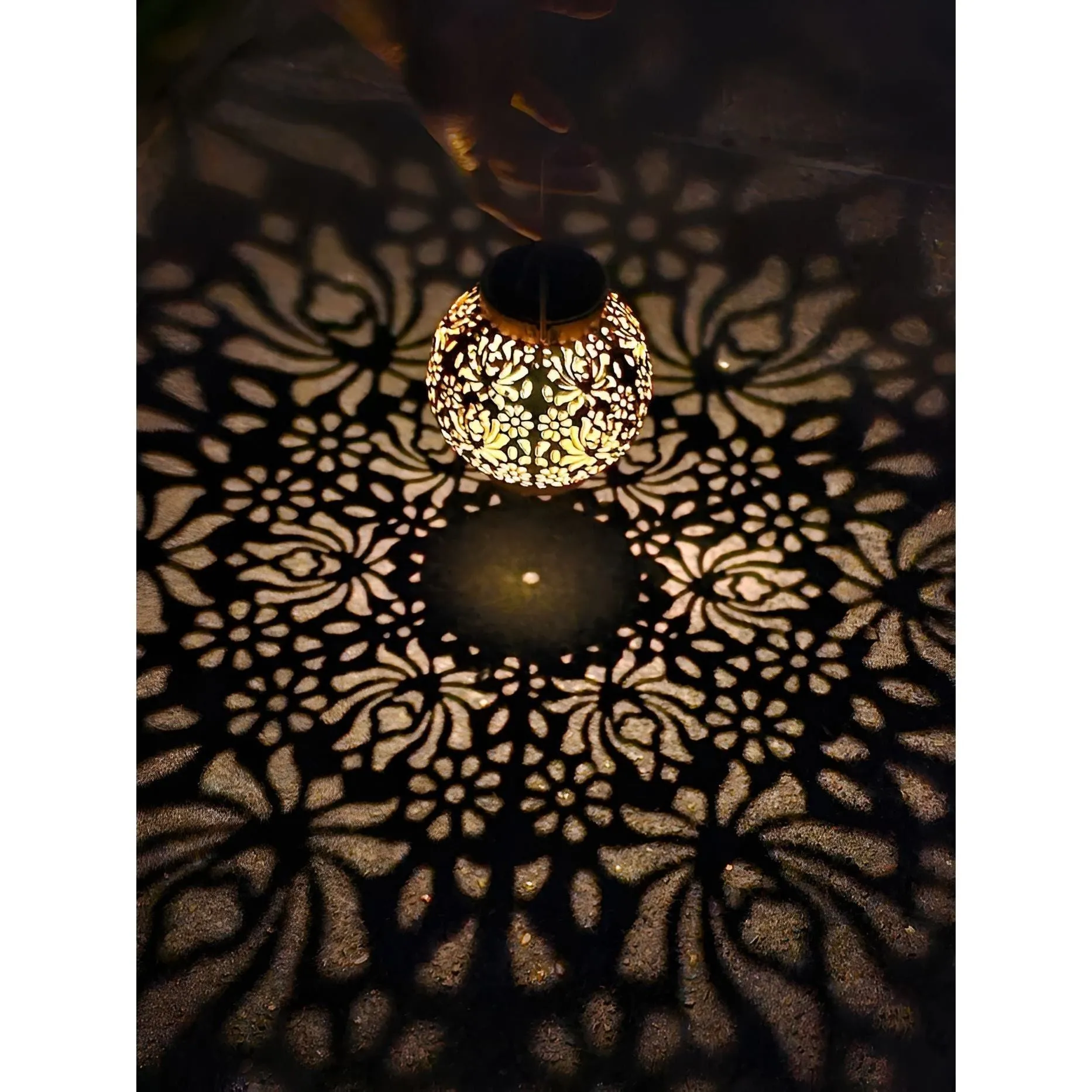 Hollow Elegance - Waterproof LED Solar Garden Pendant Light