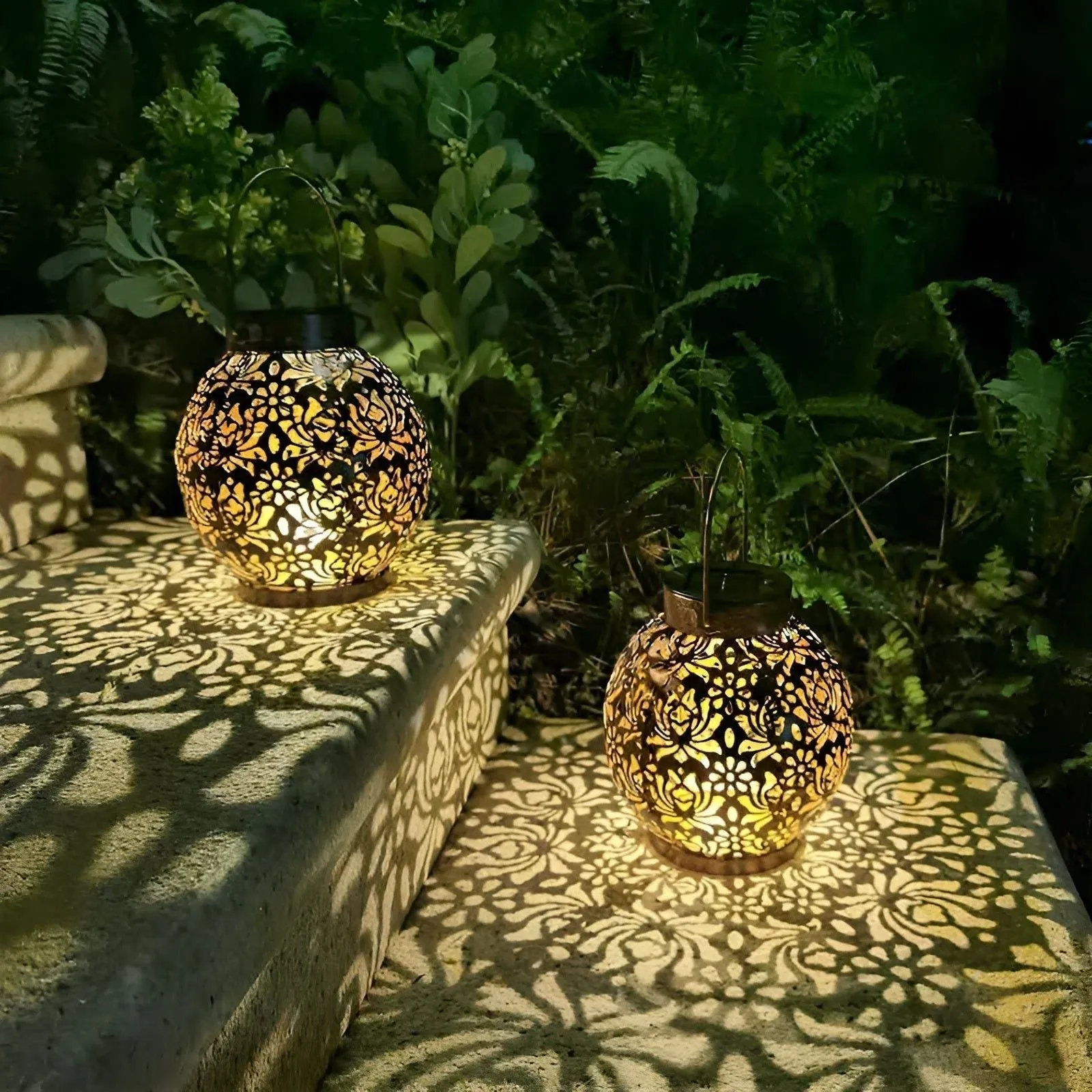Hollow Elegance - Waterproof LED Solar Garden Pendant Light