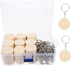 Housoutil 100 Sets DIY Blank Wooden Keychain Pendants Handwork Key Rings for Crafting Decorative Key Decors for Home Car Office and More Durable Smooth Lightweight